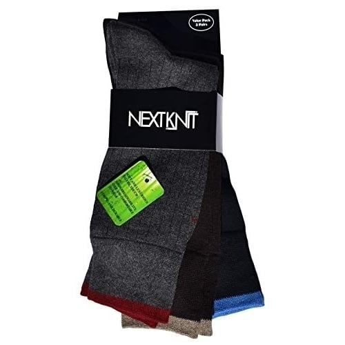 Next Knit Mens Crew Cut Dress Socks 3 Pack Navy Charcoal Brown Size 8-12.5 NK1195DP Image 4