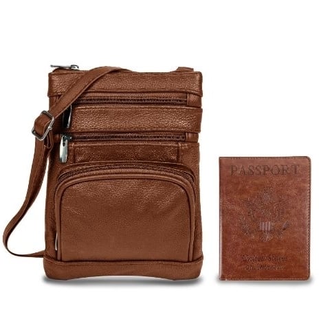 Leather Crossbody Bag with CDC Passport Holder- 5 Colors Image 2