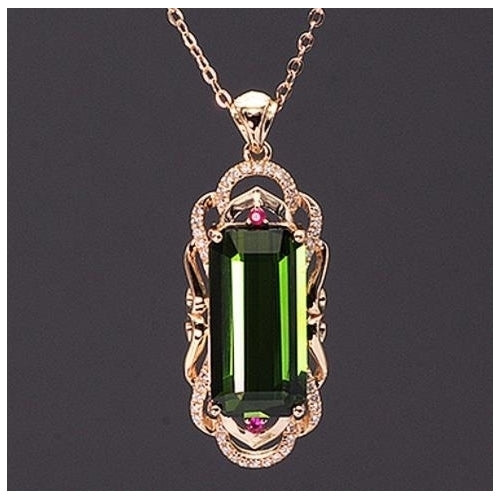 Round Rectangular Pendant Brazil rich green tourmaline GEM PENDANT Image 1