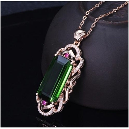 Round Rectangular Pendant Brazil rich green tourmaline GEM PENDANT Image 2