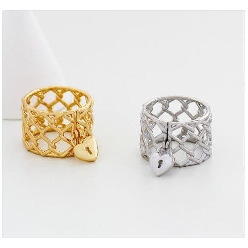 Love lock ring exaggerated geometric circular hollow ring Image 1