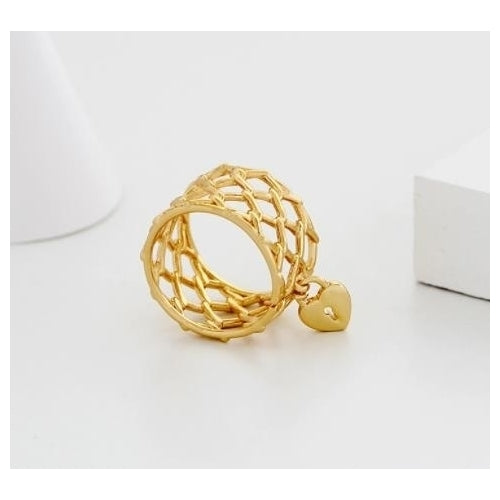 Love lock ring exaggerated geometric circular hollow ring Image 2