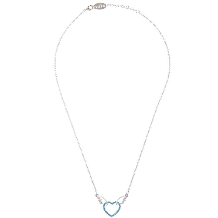 Matashi Rhodium Plated Necklace w Winged Heart Design w 16" Extendable Chain and Ocean Blue Crystals Womens Jewelry Gift Image 3