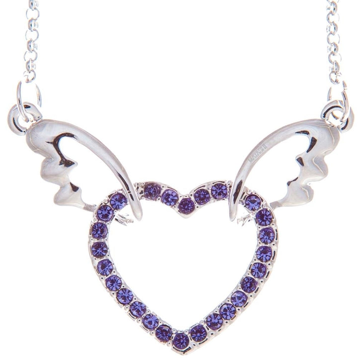 Matashi Rhodium Plated Necklace w Winged Heart Design w 16" Extendable Chain and Purple Crystals Womens Jewelry Gift for Image 1