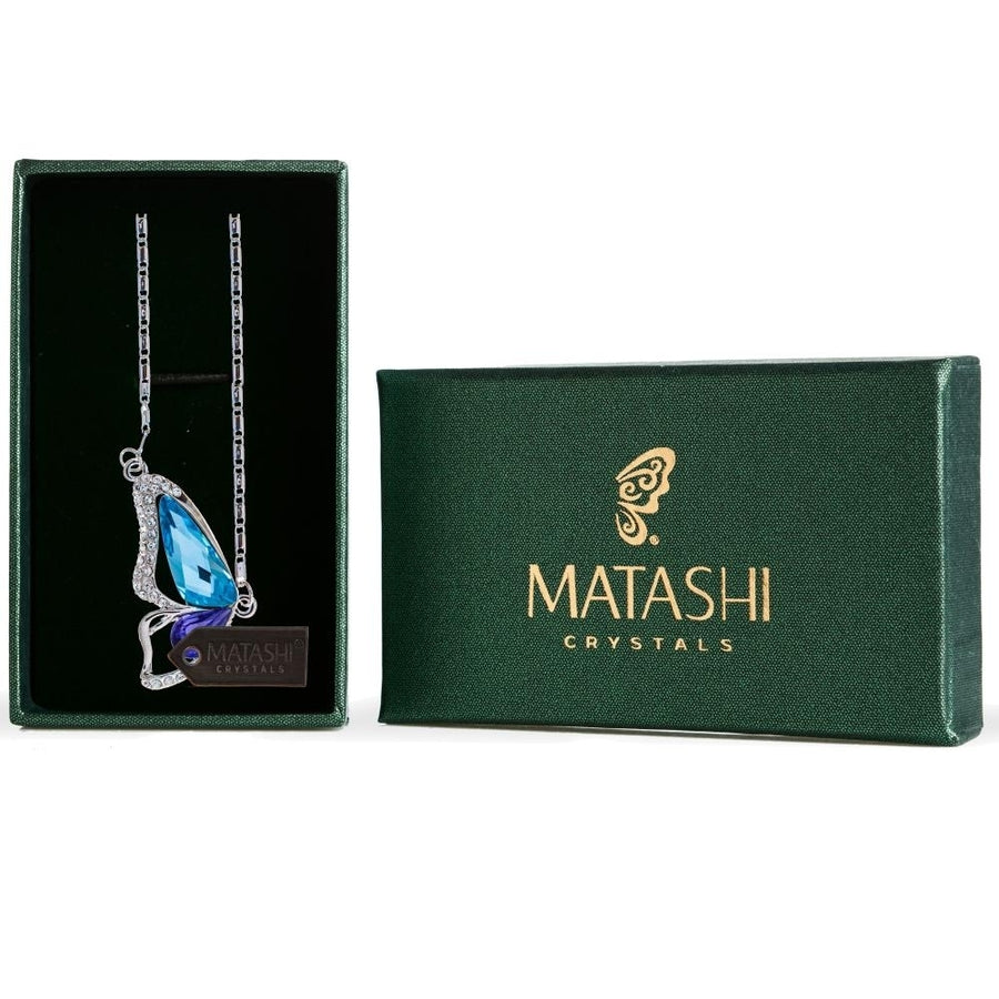 Matashi Rhodium Plated Necklace w Butterfly Wing Design and 16" Extendable Chain w Purple and Blue Crystals Womens Image 1