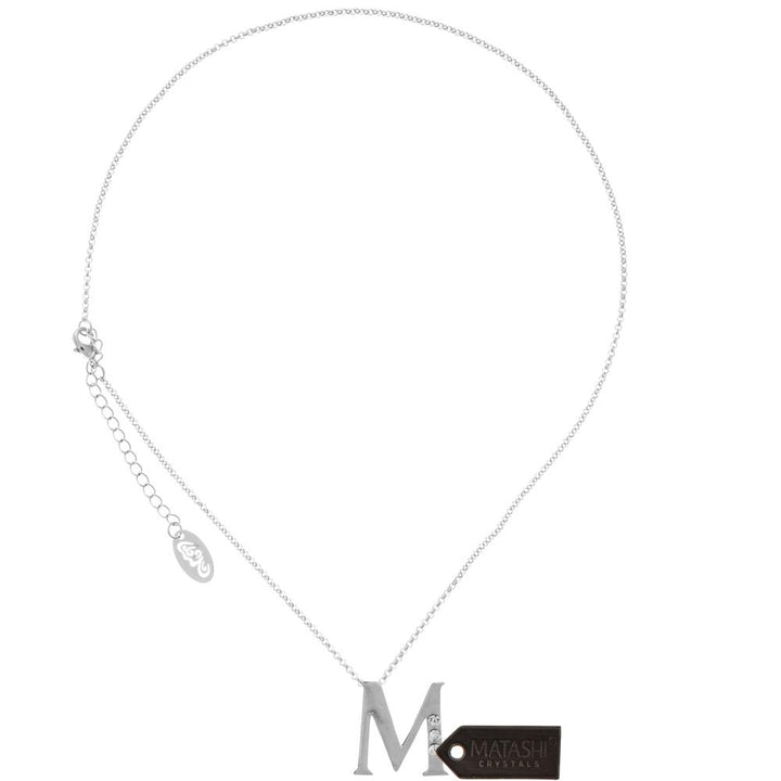 Matashi Rhodium Plated Necklace w Personalized Letter "D" Initial Design w 16" Extendable Chain w Clear Crystals Jewelry Image 3