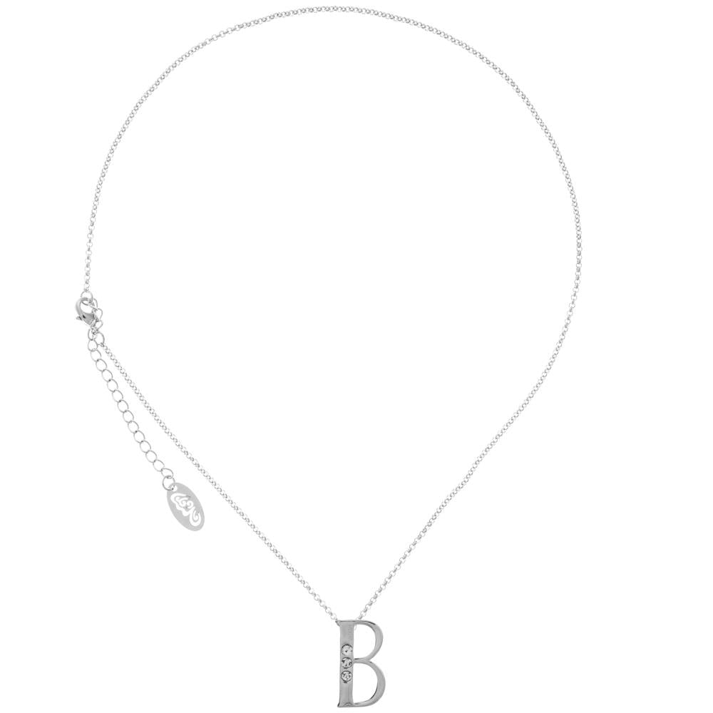 Matashi Rhodium Plated Necklace w Personalized Letter "B" Initial Design and 16" Extendable Chain w Clear Crystals Image 2