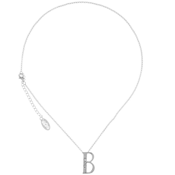 Matashi Rhodium Plated Necklace w Personalized Letter "B" Initial Design and 16" Extendable Chain w Clear Crystals Image 2