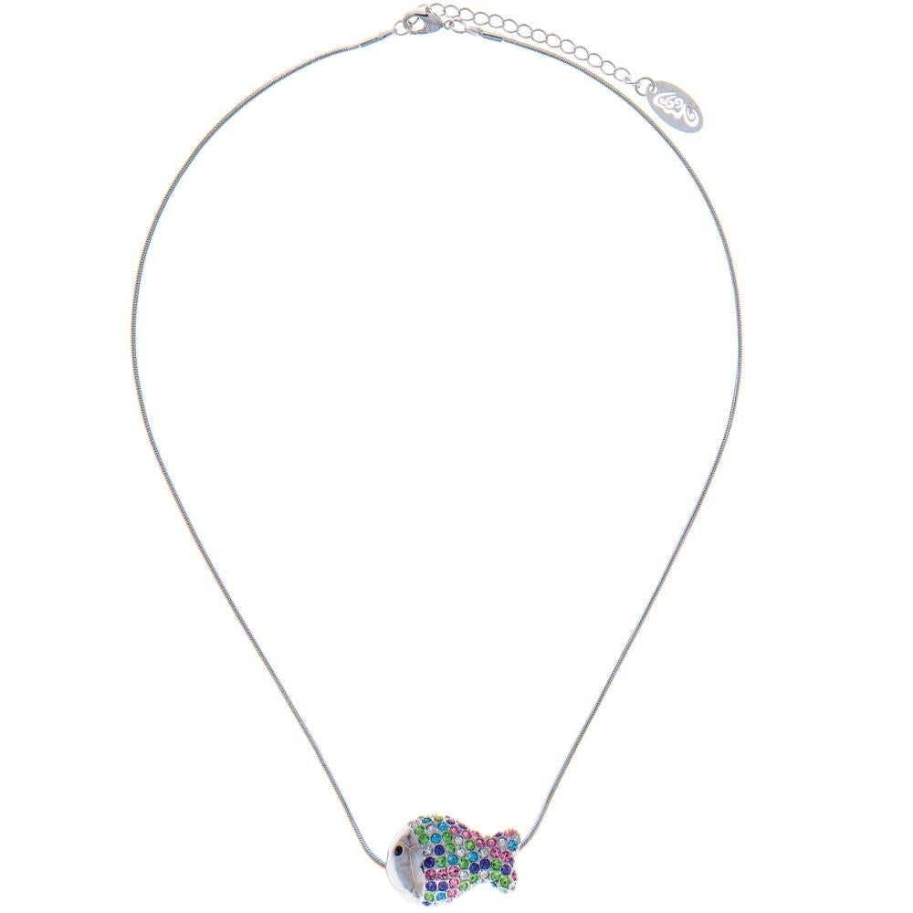 Matashi Rhodium Plated Necklace w Fish Design and 16" Extendable Chain w Multicolored Crystals Womens Jewelry Gift for Image 2