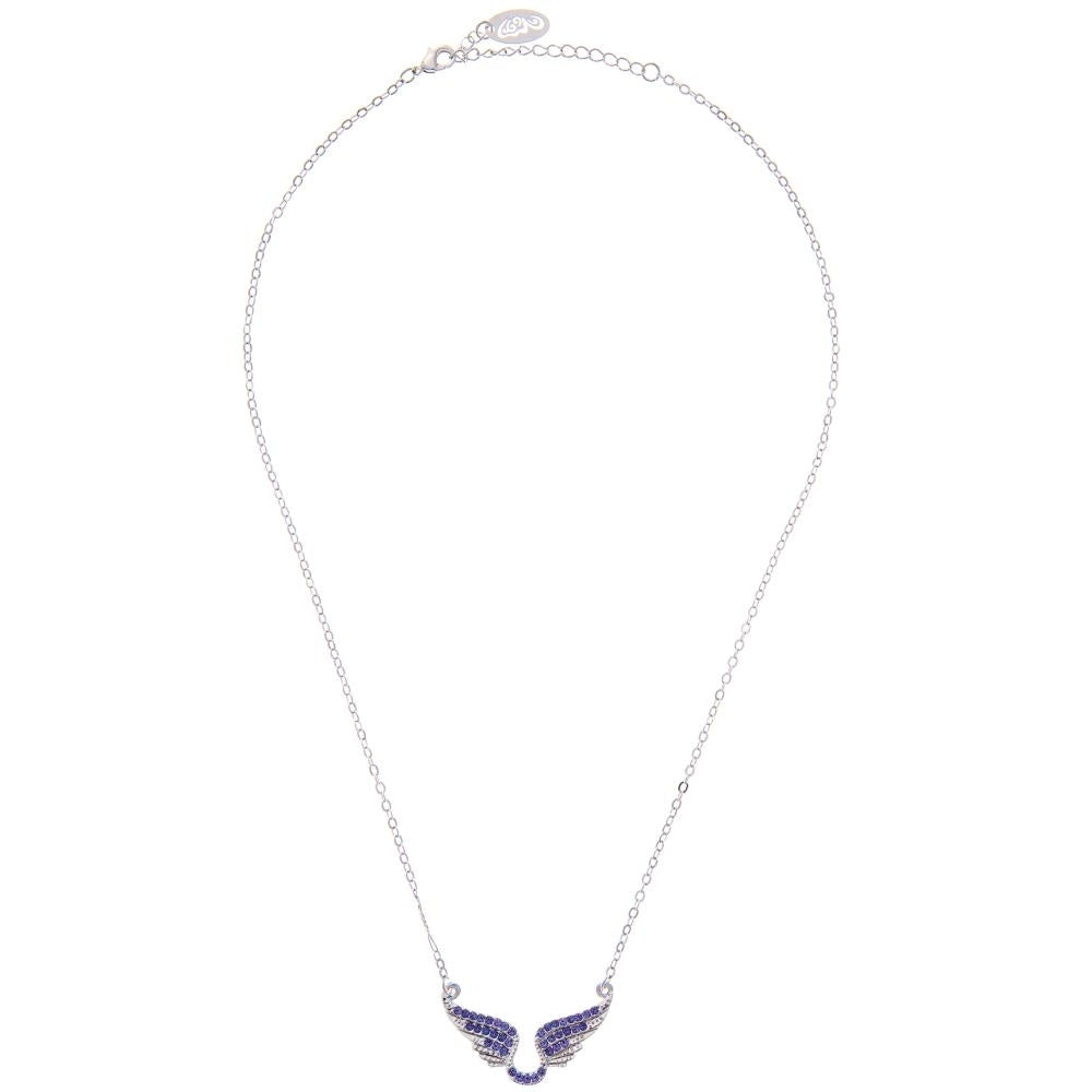 Matashi Rhodium Plated Necklace w Outspread Angel Wings Design and 16" Extendable Chain w Purple Crystals Womens Jewelry Image 2