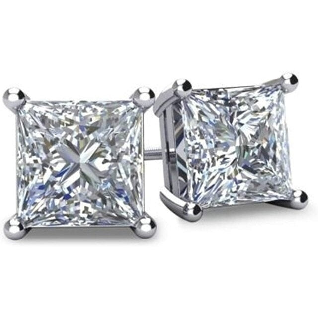 14K White Gold Filled  1.5 ct  Square  Stud Earrings Image 3