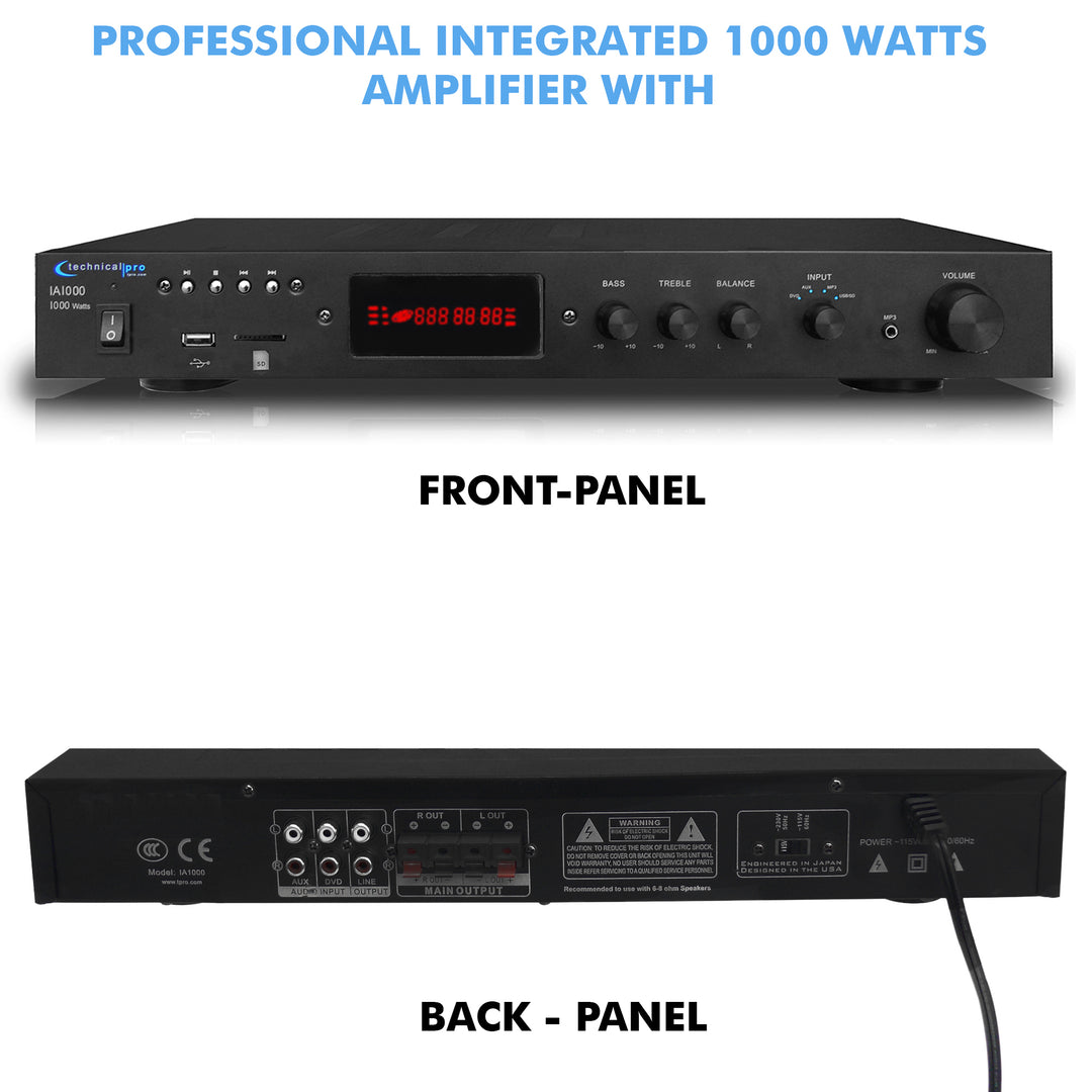 Technical Pro 1000 Watts Integrated Amplifier w/ USB, SD Card, RCA, AUX Inputs, Balance control, Fluorescent Display, Image 2