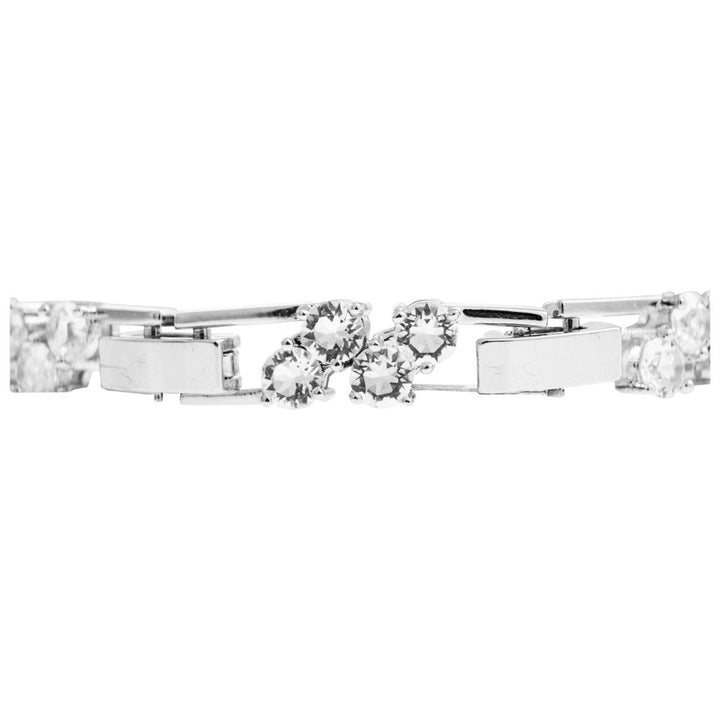 Matashi 18K White Gold Plated Bracelet w/ Double Crystal Design with a Sturdy Elegant Clasp and fine Crystals All Around Image 4