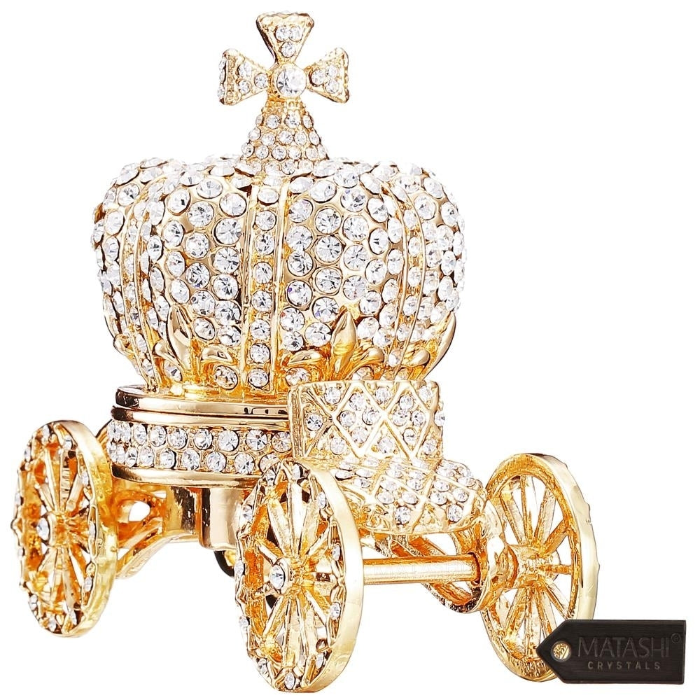 Matashi Hand Painted Royal Crown Carriage Ornament/Trinket Box Embellished with 24K Gold and fine Crystals Image 3