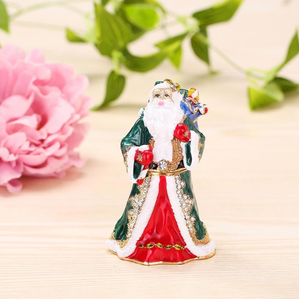 Matashi Hand Painted Gift Bearing Santa Ornament/Trinket Box Embellished with 24K Gold and fine Crystals Image 6