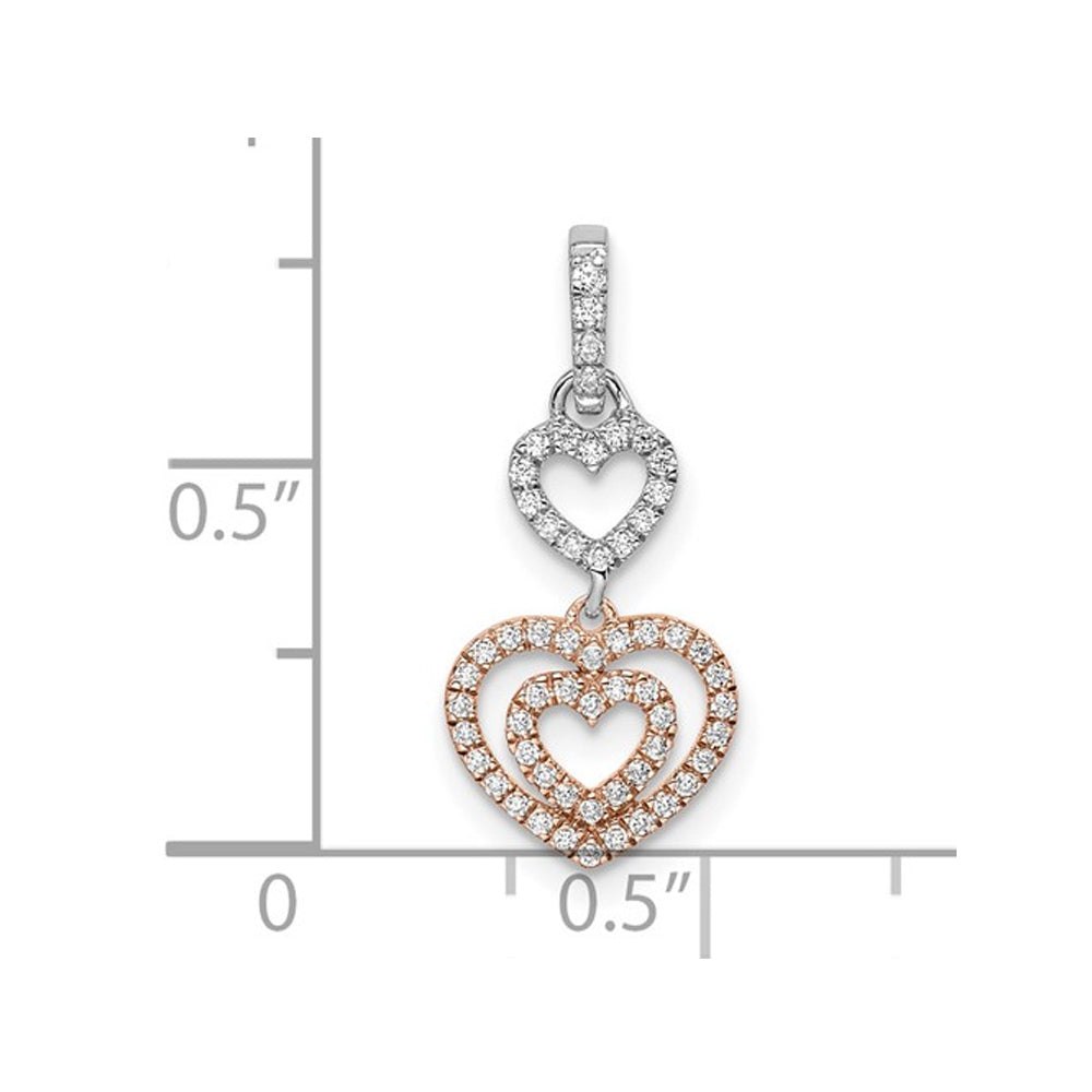 1/6 Carat (ctw) Diamond Hearts Pendant Necklace in 14K Rose and White Gold with Chain Image 2