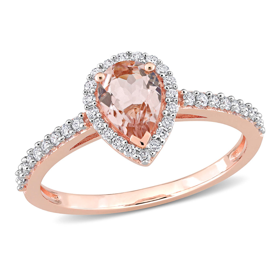 3/4 Carat (ctw) Morganite Pear-Cut Ring in 10K Rose Pink Gold with Diamonds Image 1