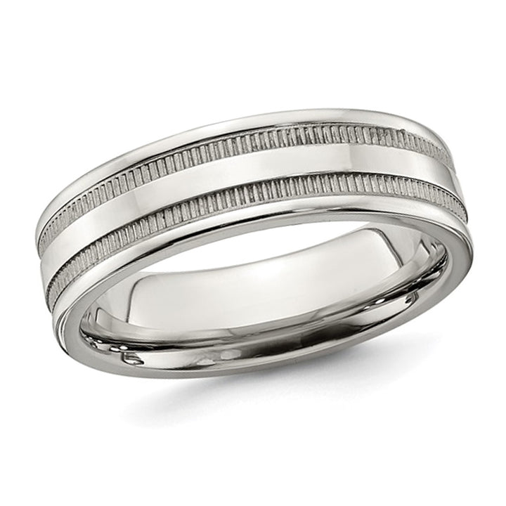 Mens or Ladies Stainless Steel Grooved Wedding Band Ring (6.00MM) Image 1