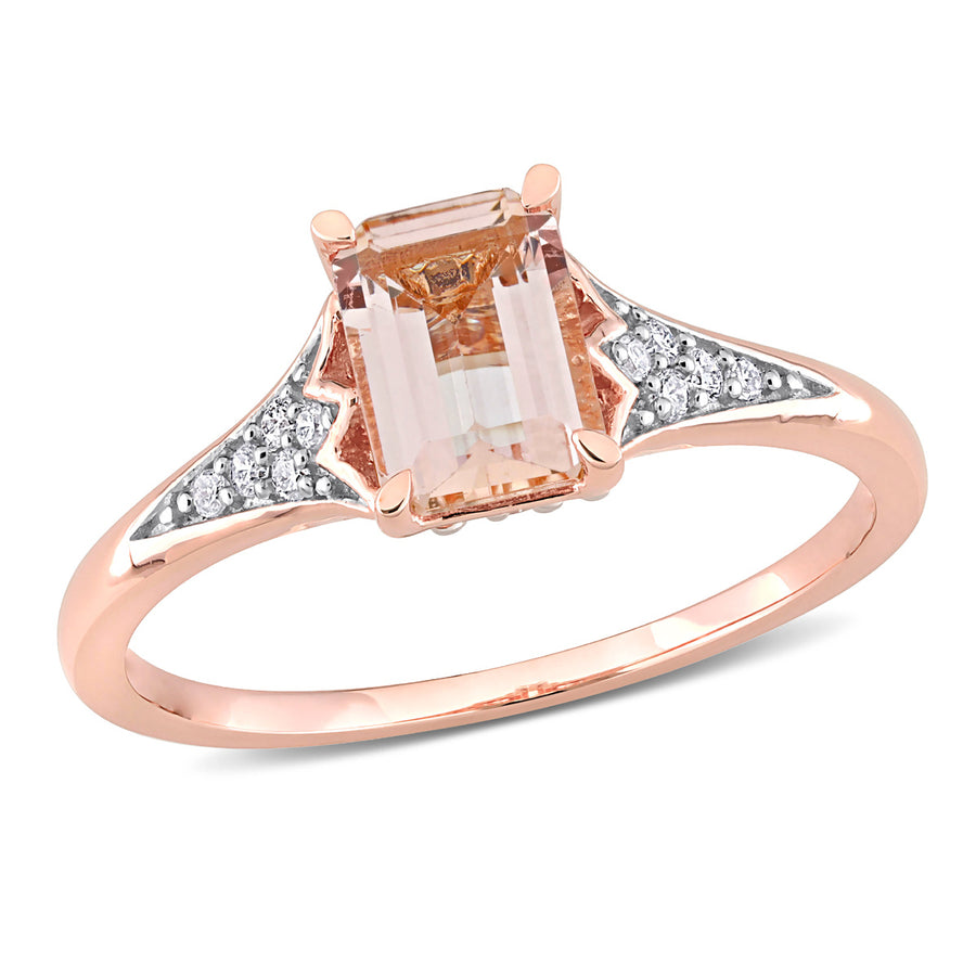 7/8 Carat (ctw) Octagon Morganite Ring in 10K Rose Pink Gold with Diamonds Image 1