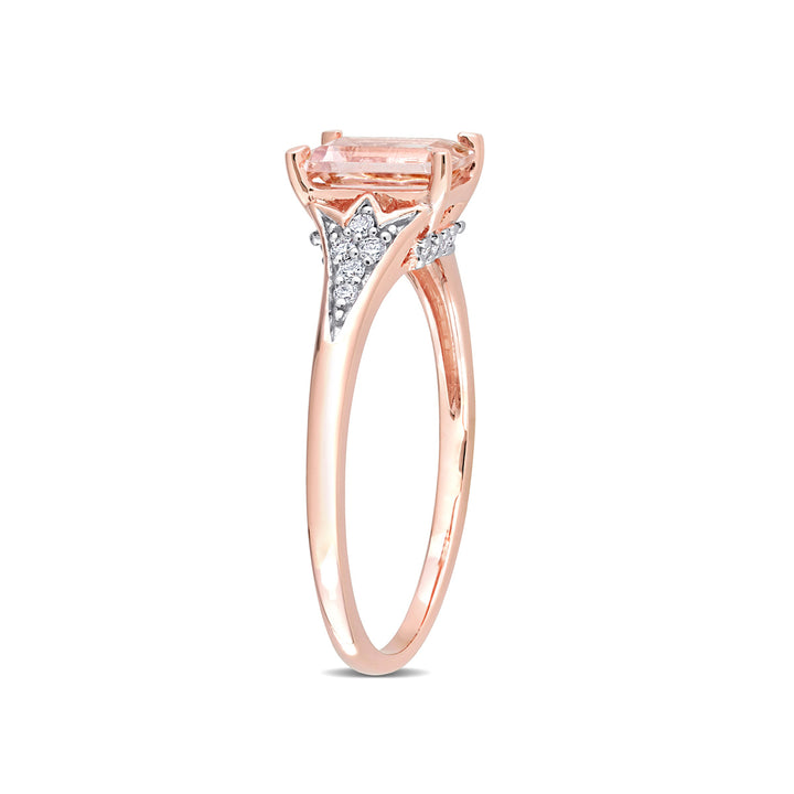 7/8 Carat (ctw) Octagon Morganite Ring in 10K Rose Pink Gold with Diamonds Image 4