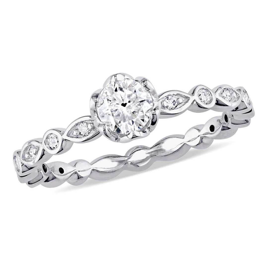 1/2 Carat (ctw H-I I2-I3) Diamond Scalloped Engagement Ring in 14K White Gold Image 1