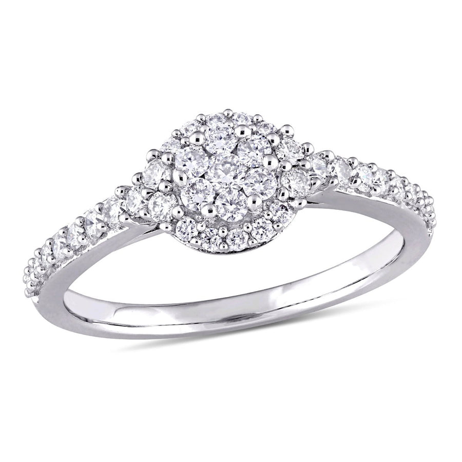 1/2 Carat (ctw H-I I2-I3) Diamond Engagement Halo Ring in 14K White Gold Image 1