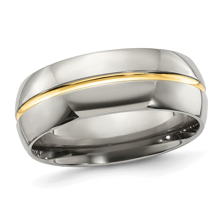 Mens Titanium Wedding Band Ring with Yellow Plated Inlay (8.00mm) Image 1