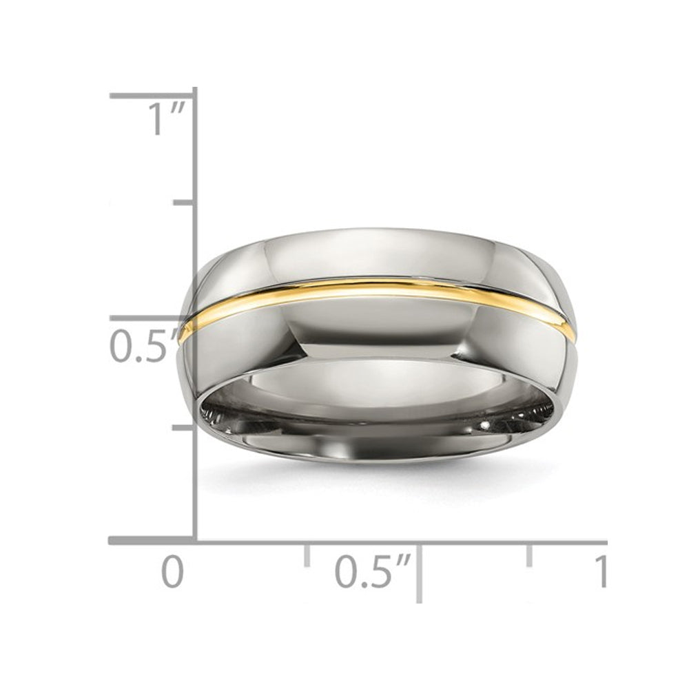 Mens Titanium Wedding Band Ring with Yellow Plated Inlay (8.00mm) Image 2