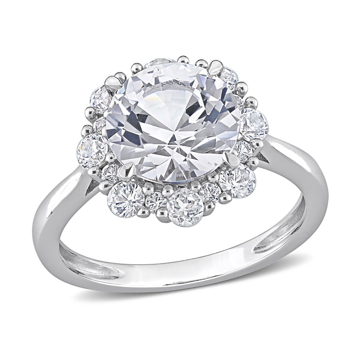 4.30 Carat (ctw) Lab-Created White Sapphire Halo Engagement Ring in 10K White Gold Image 1