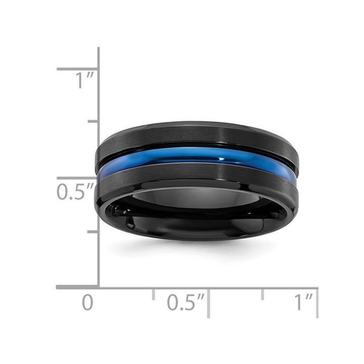 Mens Black Titanium and Blue Plating Wedding Band Ring (8.00mm) Image 3