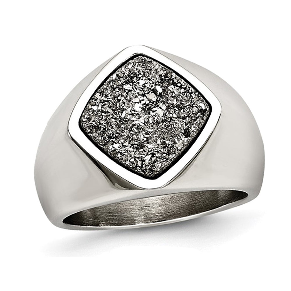 Sterling Silver Druzy Quartz Ring in Polished Stainless Steel Image 1