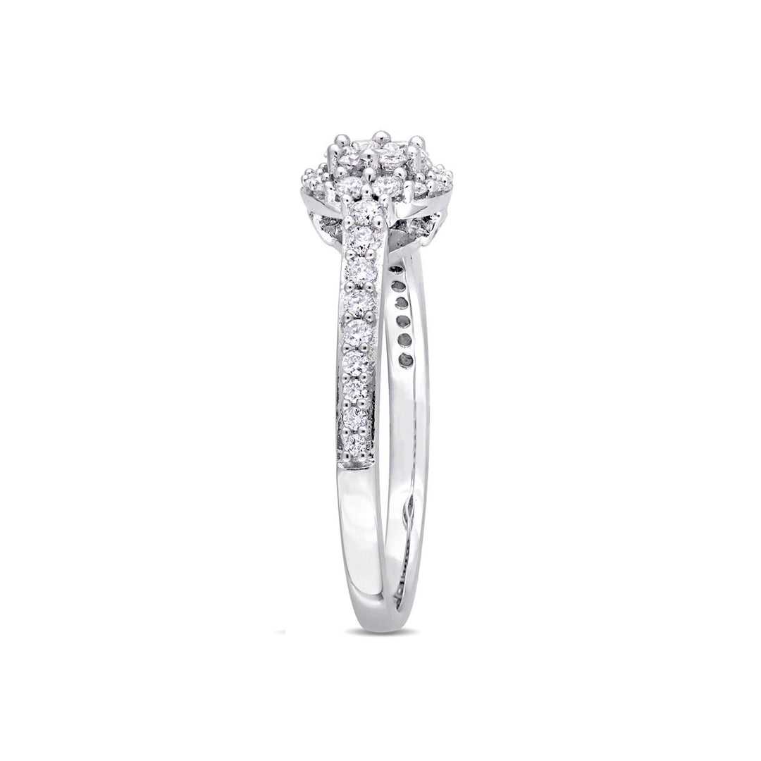 1/2 Carat (ctw H-I I2-I3) Diamond Engagement Halo Ring in 14K White Gold Image 3