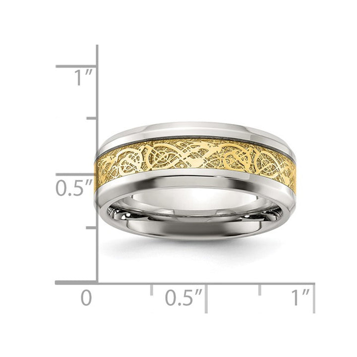 Mens Yellow Plated Stainless Steel Band Ring with Inlay Design (8.0,mm) Image 3