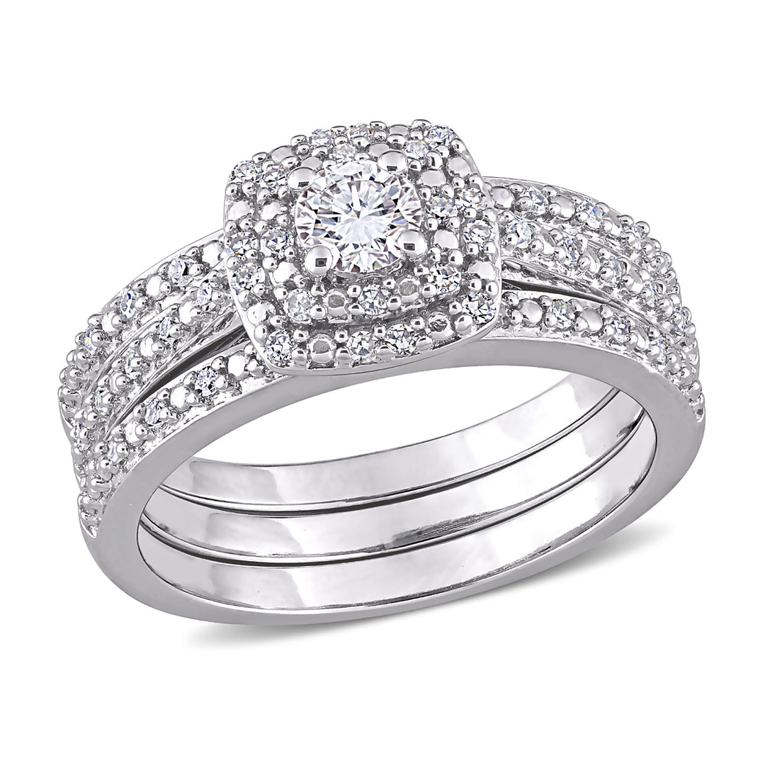 1/2 Carat (ctw H-I I2-I3) Diamond Engagement Wedding Ring Set in Sterling Silver Image 1