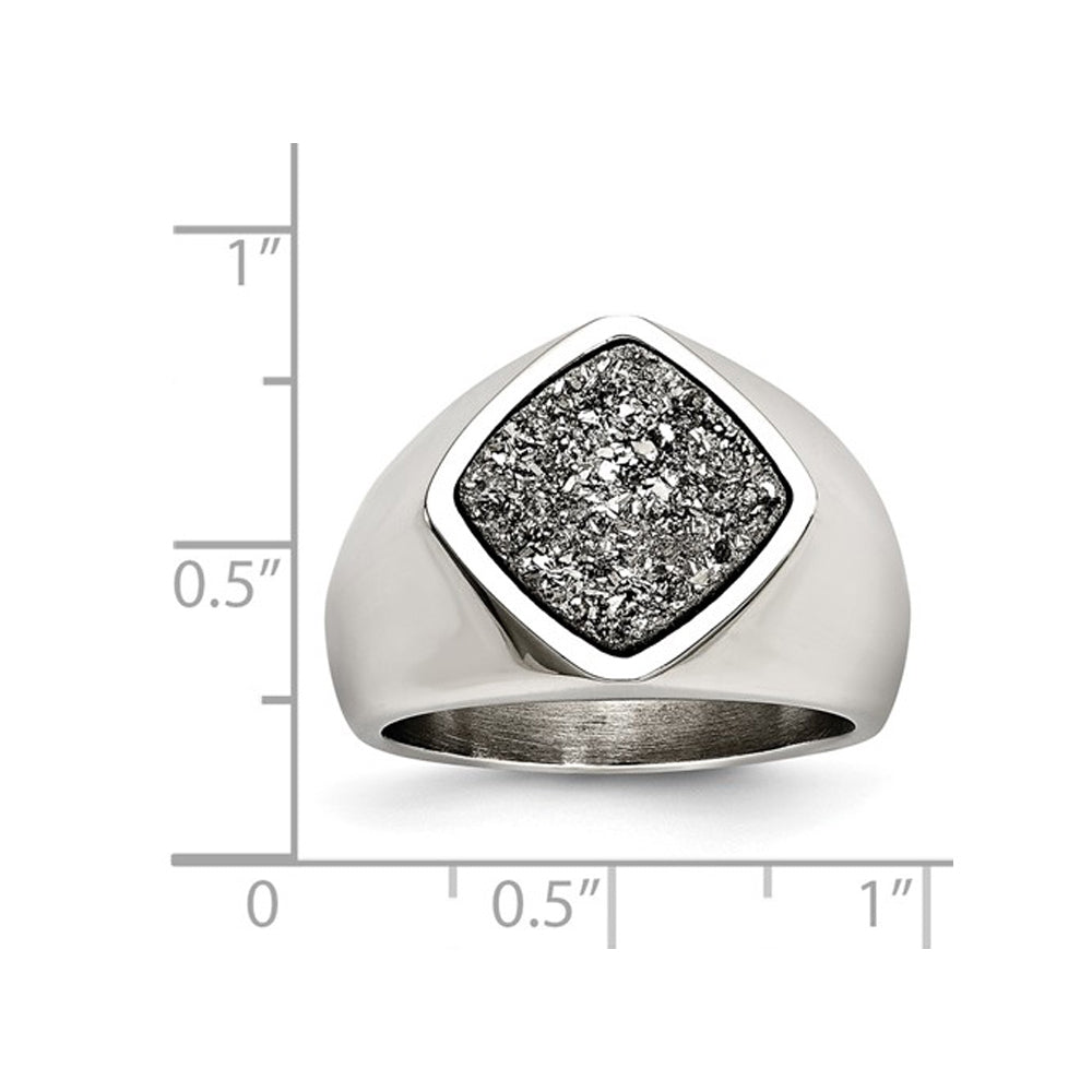 Sterling Silver Druzy Quartz Ring in Polished Stainless Steel Image 4