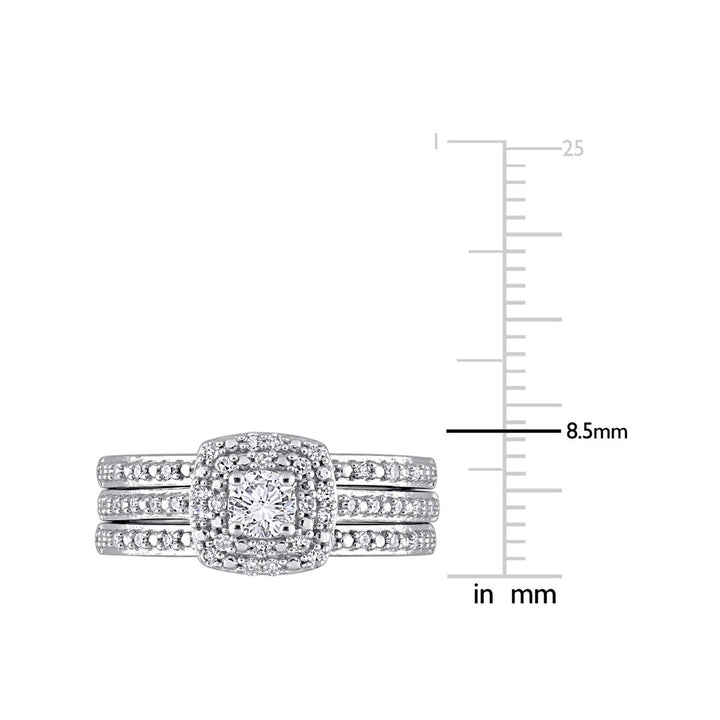 1/2 Carat (ctw H-I I2-I3) Diamond Engagement Wedding Ring Set in Sterling Silver Image 3