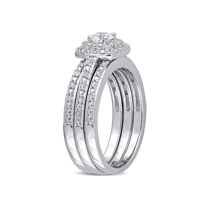 1/2 Carat (ctw H-I I2-I3) Diamond Engagement Wedding Ring Set in Sterling Silver Image 4