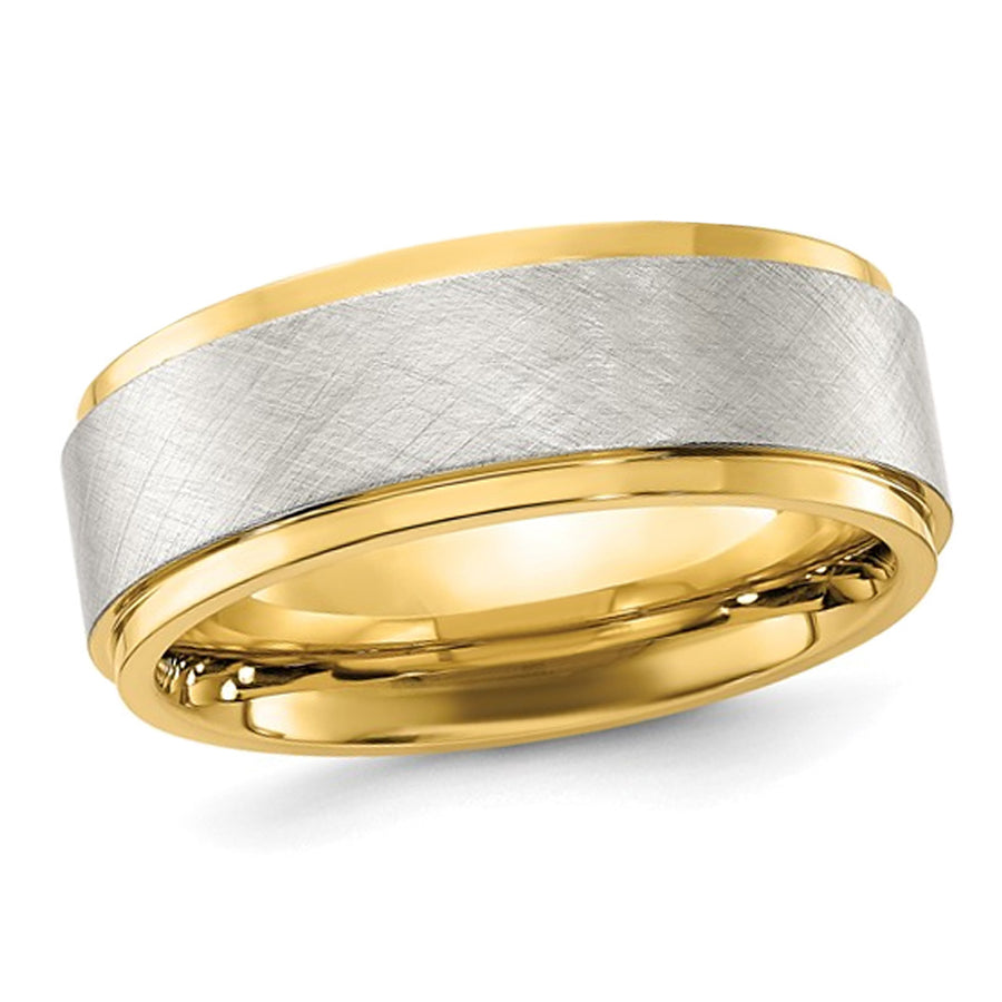 Mens Yellow Plated Stainless Steel Center Brushed Band Ring (8mm) Image 1