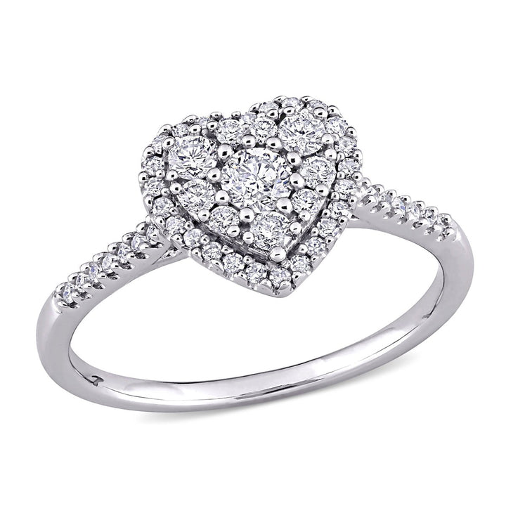 1/2 Carat (ctw I2-I3 H-I) Diamond Heart Engagement Ring in 10K White Gold Image 1