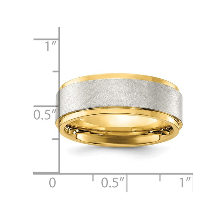 Mens Yellow Plated Stainless Steel Center Brushed Band Ring (8mm) Image 4