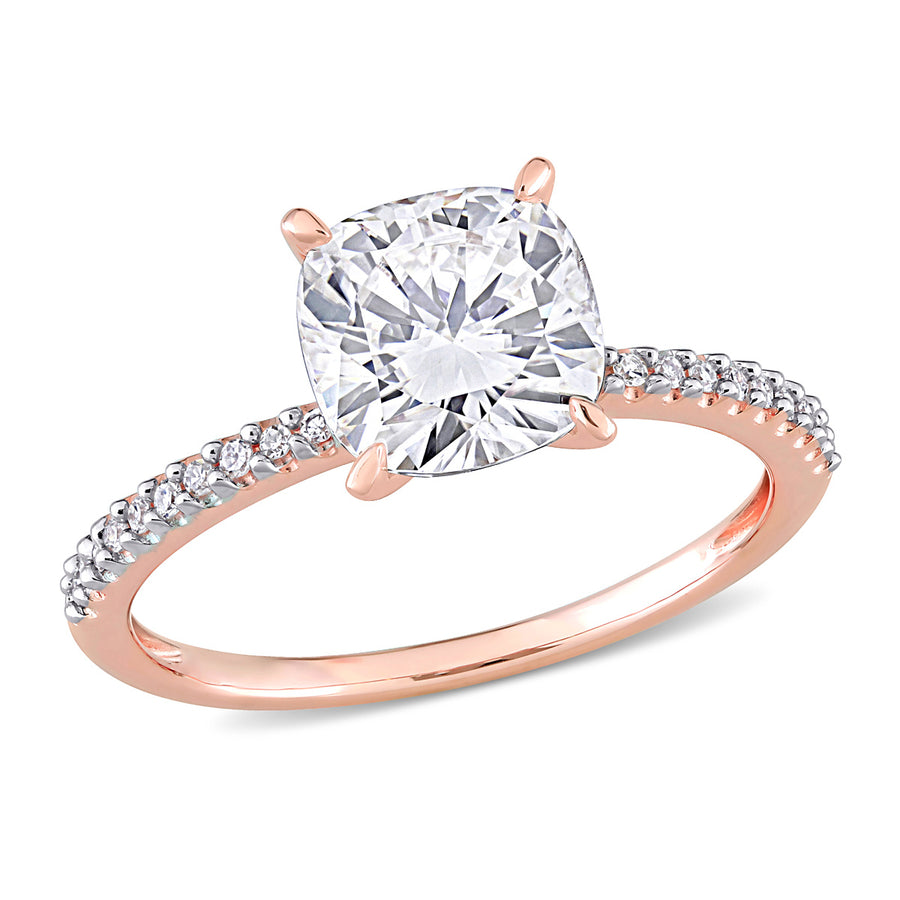 2.00 Carat (ctw) Lab-Created Cushion Moissanite Engagement Ring 14K Rose Gold Image 1