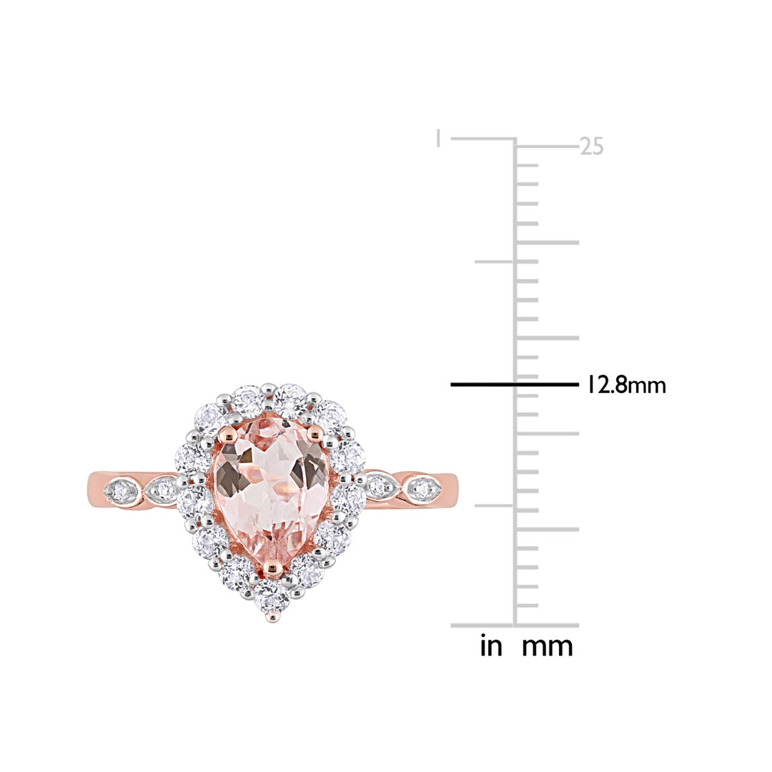 1.50 Carat (ctw) Morganite and White Topaz Ring in 10K Rose Pink Gold Image 3