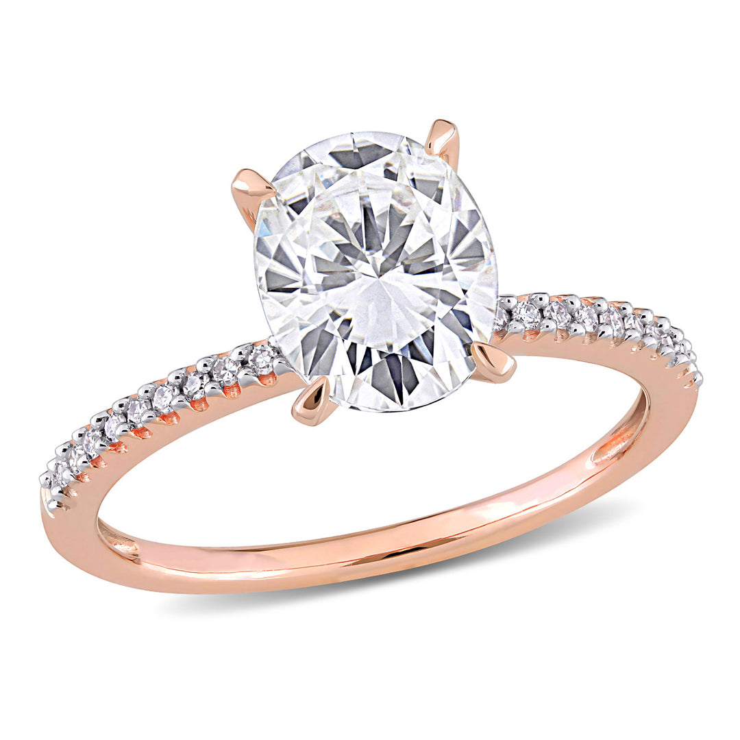 2.00 Carat (ctw) Lab-Created Oval Moissanite Solitaire Engagement Ring 14K Rose Gold with Diamonds Image 1