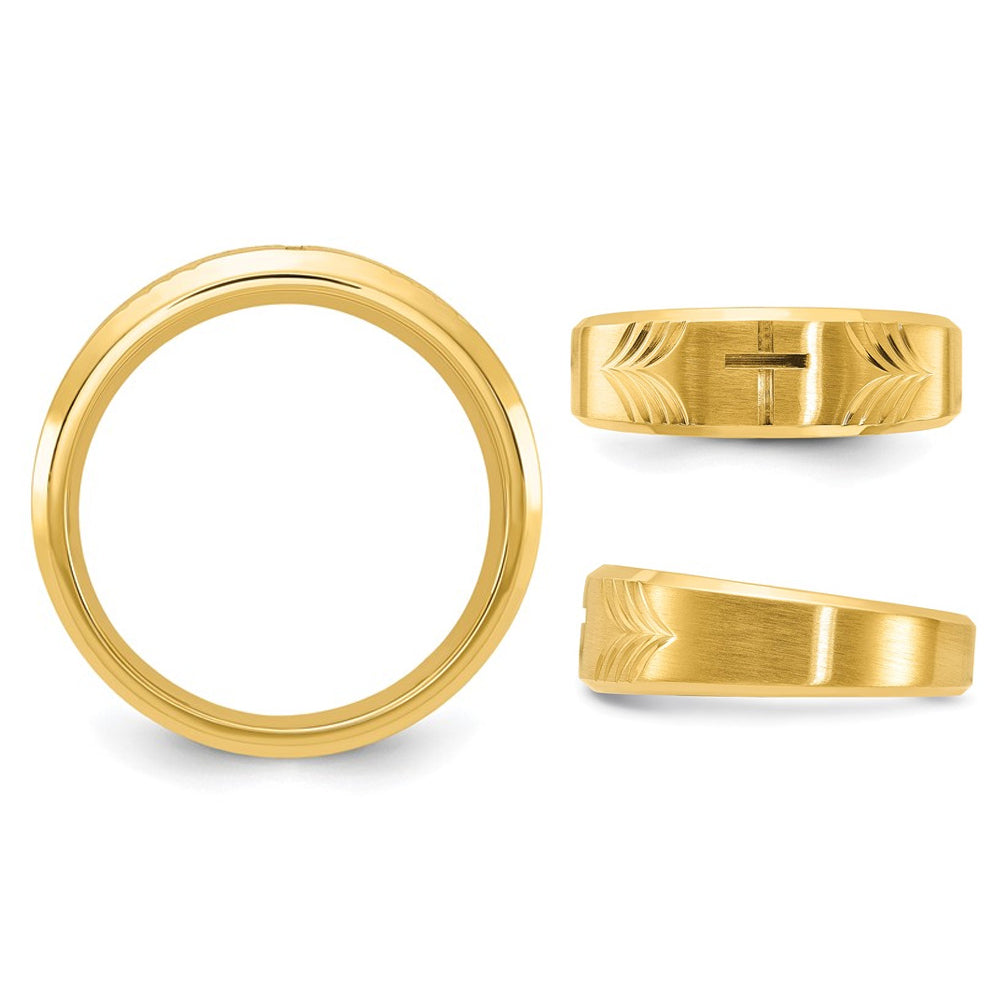 Yellow Plated Stainless Steel Cross Brushed Tapered Band Ring (8mm) Image 3