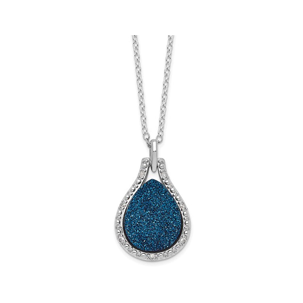 Blue Druzy Sterling Silver Drop Pendant Necklace (with Accent Diamonds28 Inches) Image 1