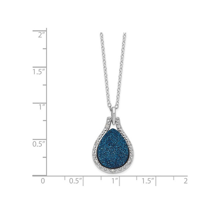 Blue Druzy Sterling Silver Drop Pendant Necklace (with Accent Diamonds28 Inches) Image 3