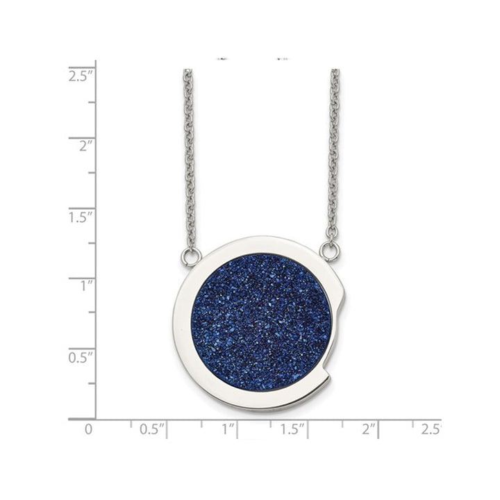 Blue Druzy Stainless Steel Circle Pendant Necklace with Chain (17.75 Inches) Image 4