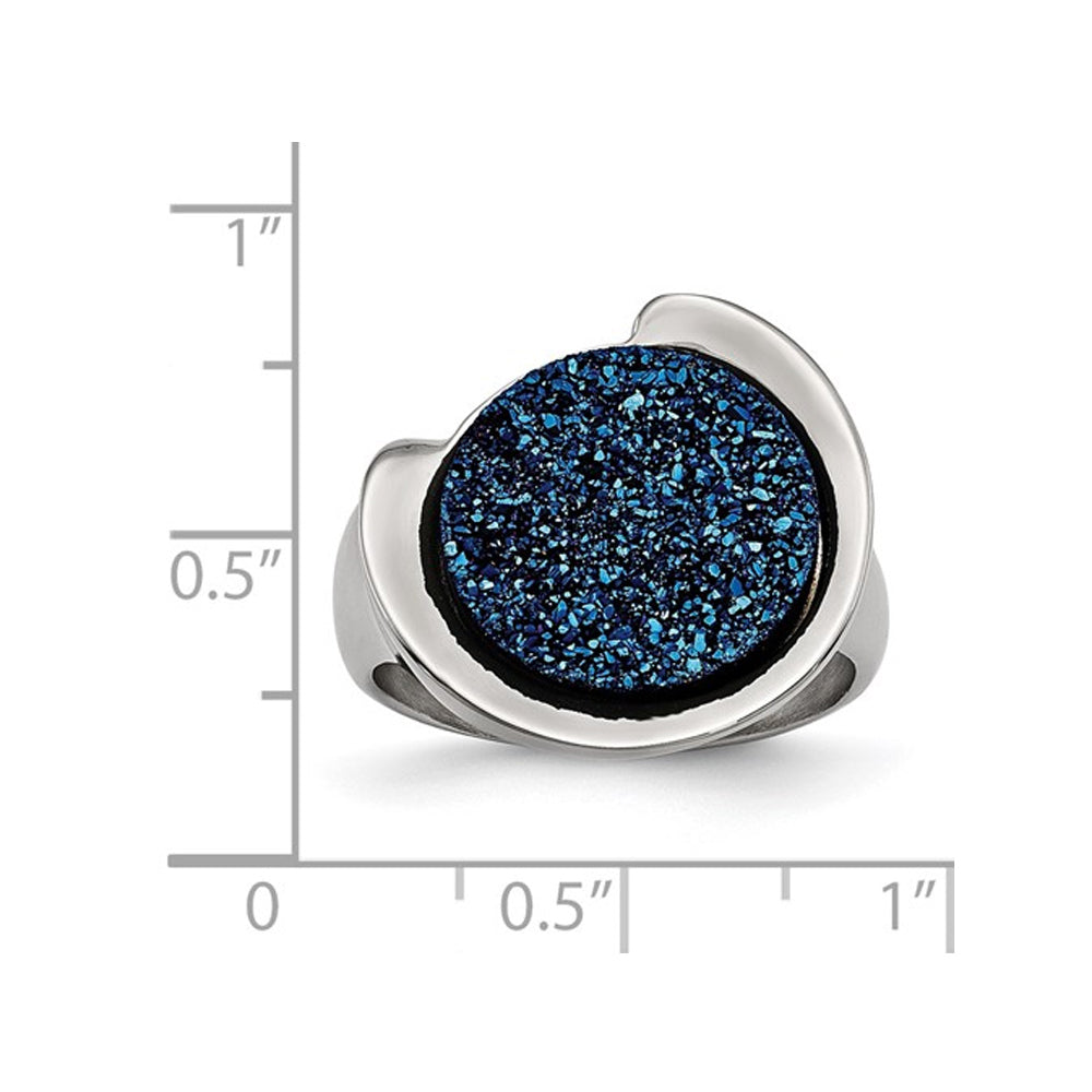 Blue Druzy Ring in Polished Stainless Steel Image 4