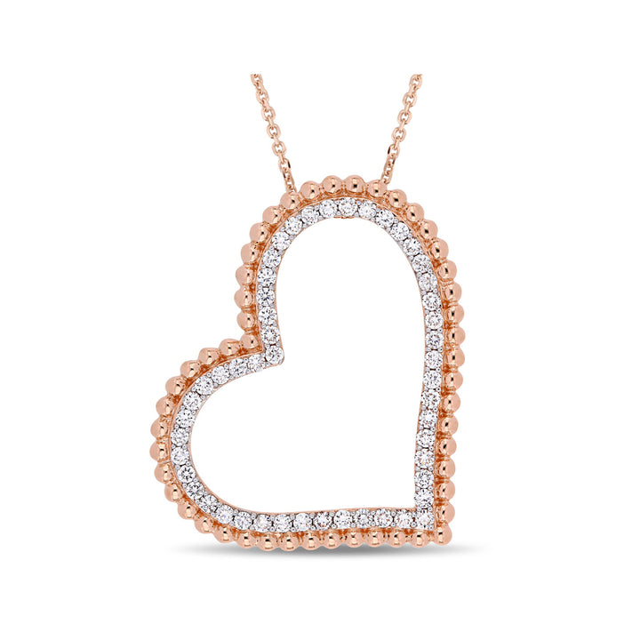 1.00 Carat (ctw I1-I2) Diamond Heart Pendant Necklace in 14K Rose Pink Gold with Chain Image 1