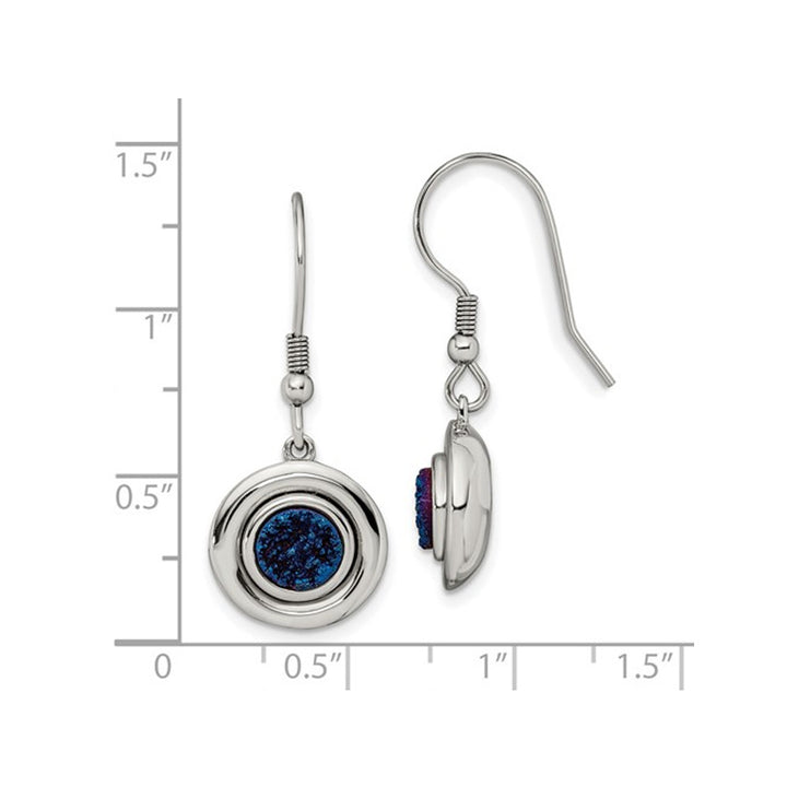 Blue Druzy Dangle Earrings in Polished Stainless Steel Image 4